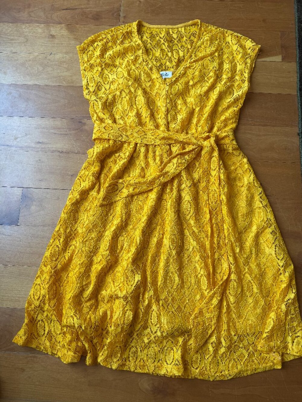 Listicle Yellow Lace Overlay Boho Dress -L